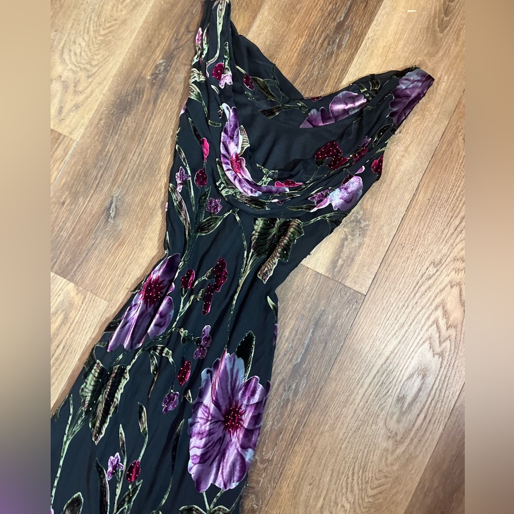 Vintage Y2K Silk Beaded Dress Velvet Burnout Dress Floral Vintage Beaded Dress - Picture 5 of 11